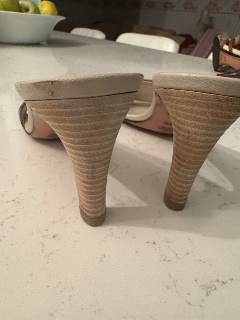 Gucci Beige Monogram Mule Sandals with Gold Buckle Accent 8 1/2 - Picture 4 of 6